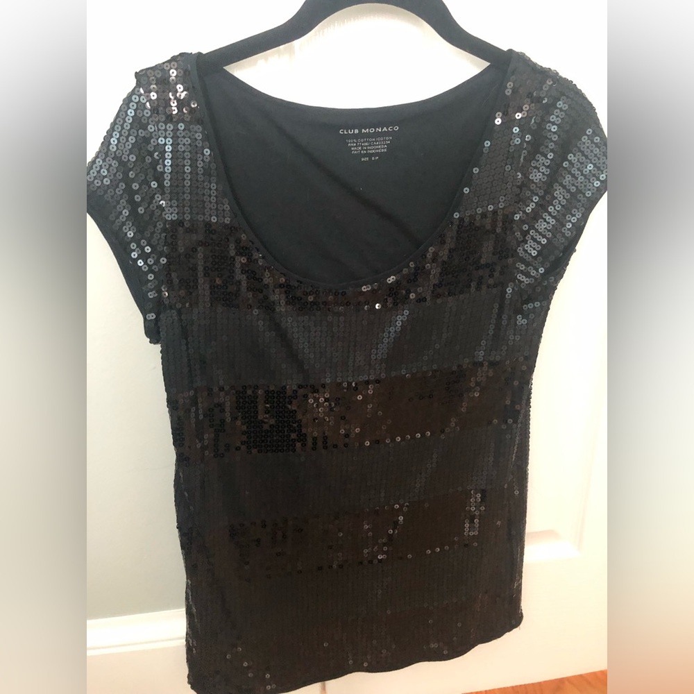 Club Monaco 2000s black stripe sequin top S/P